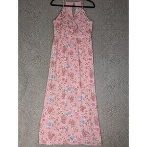 Almost Famous Womens Maxi Pink Dress Floral Sleeveless Ruffled Bust Sz M Garden